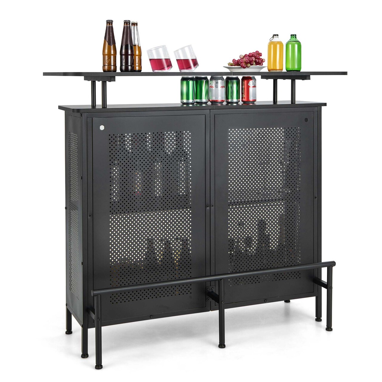 Costway 4-Tier Metal Home Bar Unit Liquor Bar Table with Storage Shelves & 6 Glass Holders